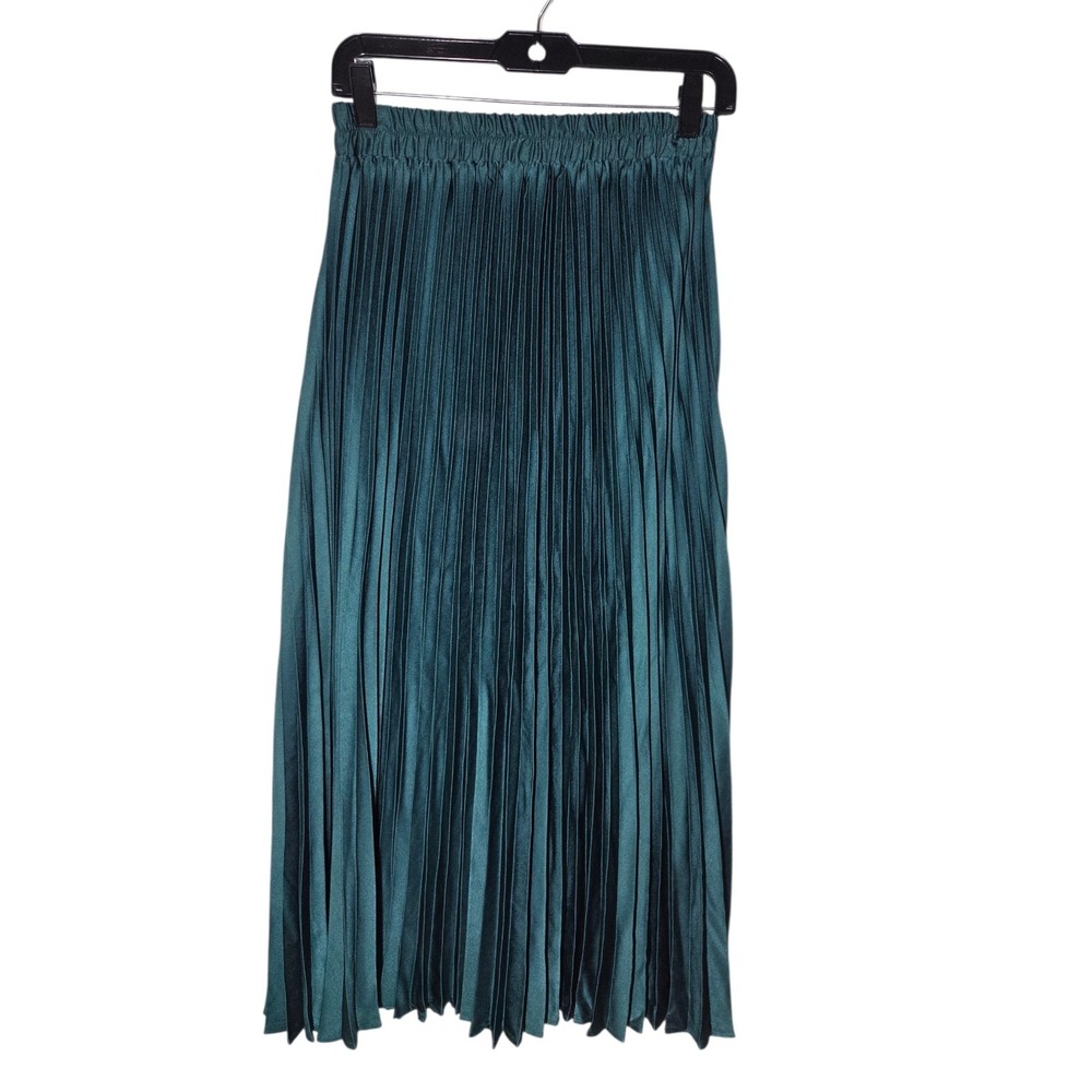 Ophelia Roe Satin Green Pleated Maxi Skirt Pull On Vintage-Inspired S NWT